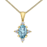 10K Yellow Gold Aquamarine & .03ctw Diamond Pendant with Chain