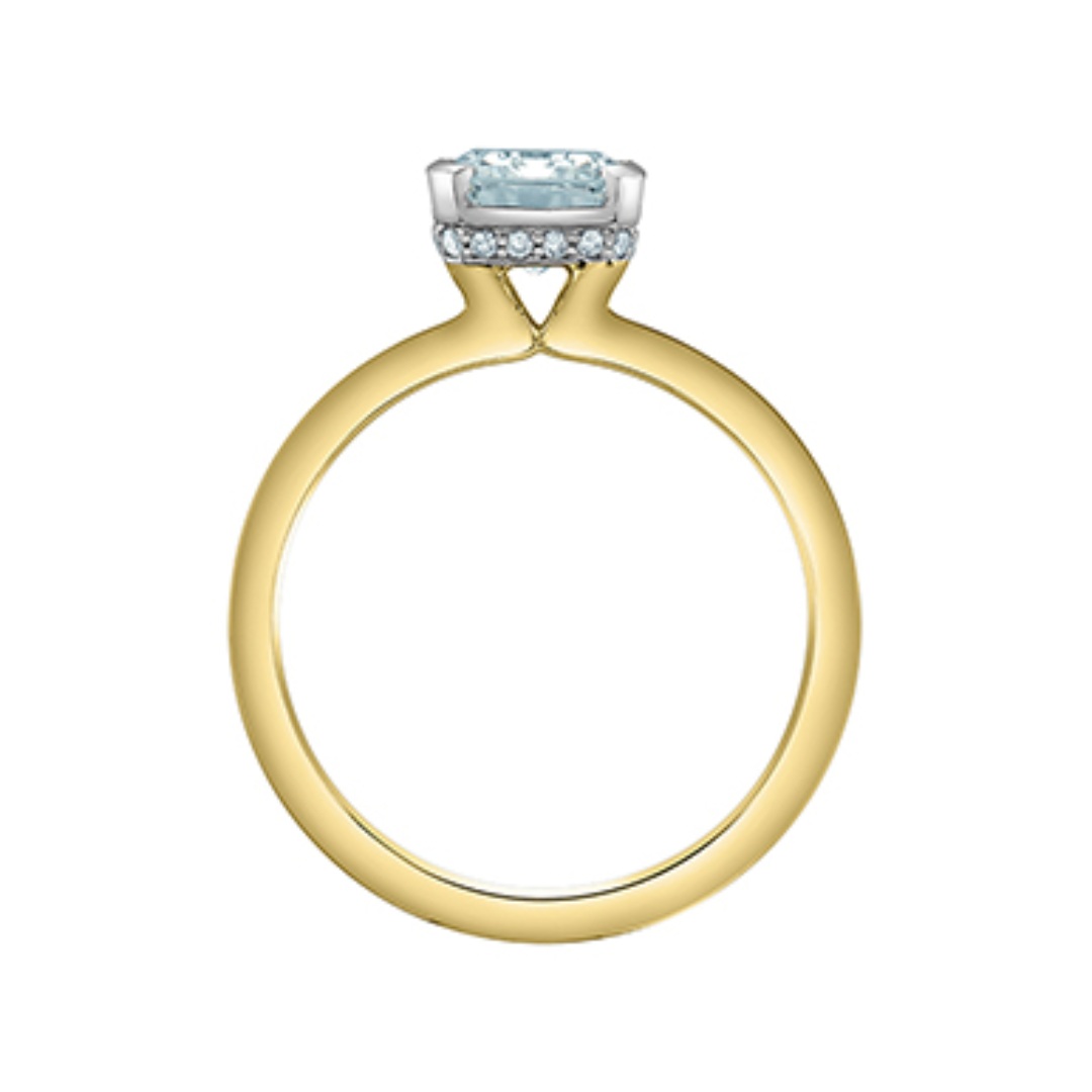 14K Yellow & White Gold 2.178ctw Lab Grown Emerald Diamond Half Bezel Ring w Hidden Halo