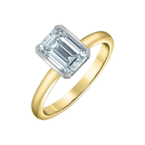 14K Yellow & White Gold 2.178ctw Lab Grown Emerald Diamond Half Bezel Ring w Hidden Halo