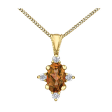 10K Yellow Gold Oval Citrine & .03ctw Diamond Pendant with Chain
