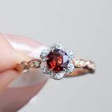 14K White & Rose Gold Garnet & .28ctw Diamond Halo Floral Ring