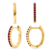 14K Yellow Gold Ruby Oval Hoops