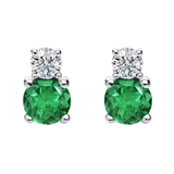 14K White Gold Emerald & .33ctw Diamond Stud Earrings