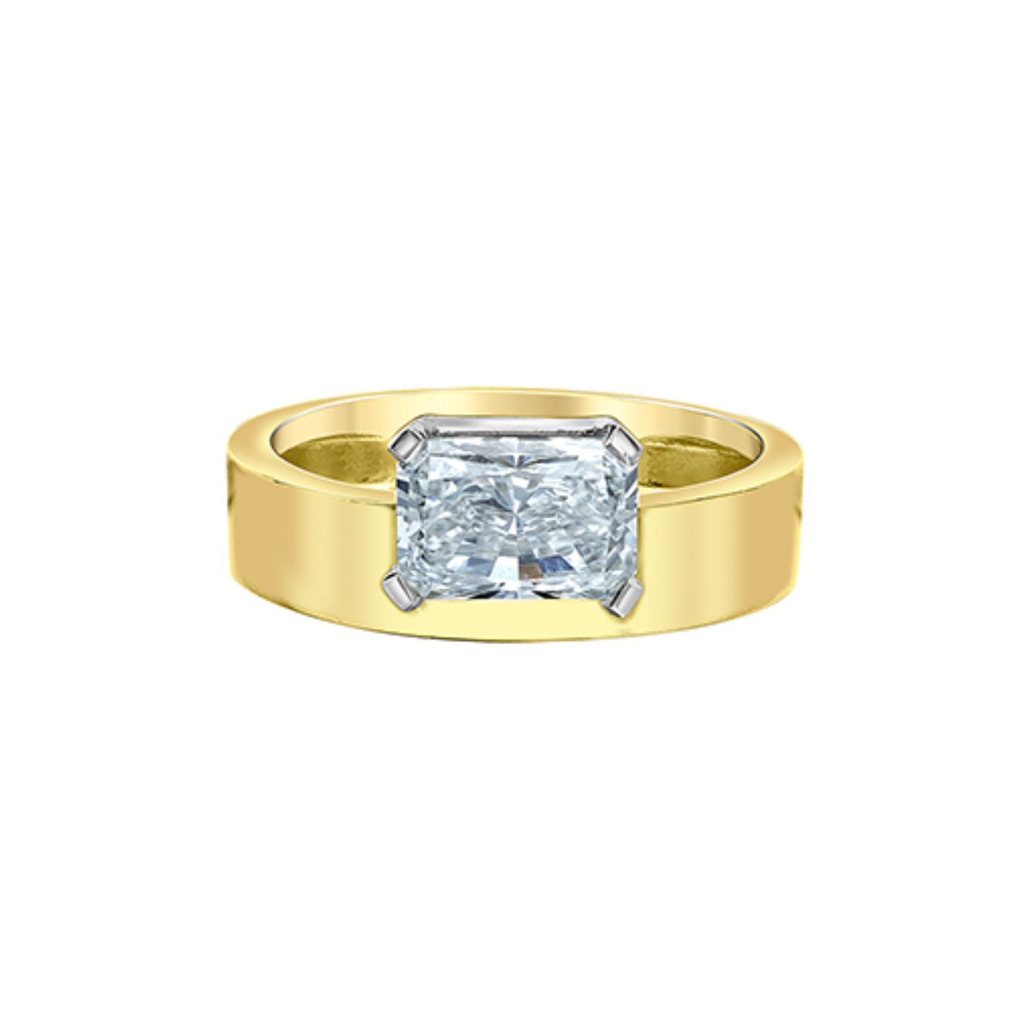 14K Yellow Gold 1.56ct East-West Radient Lab Grown Solitare With Stovepipe Band