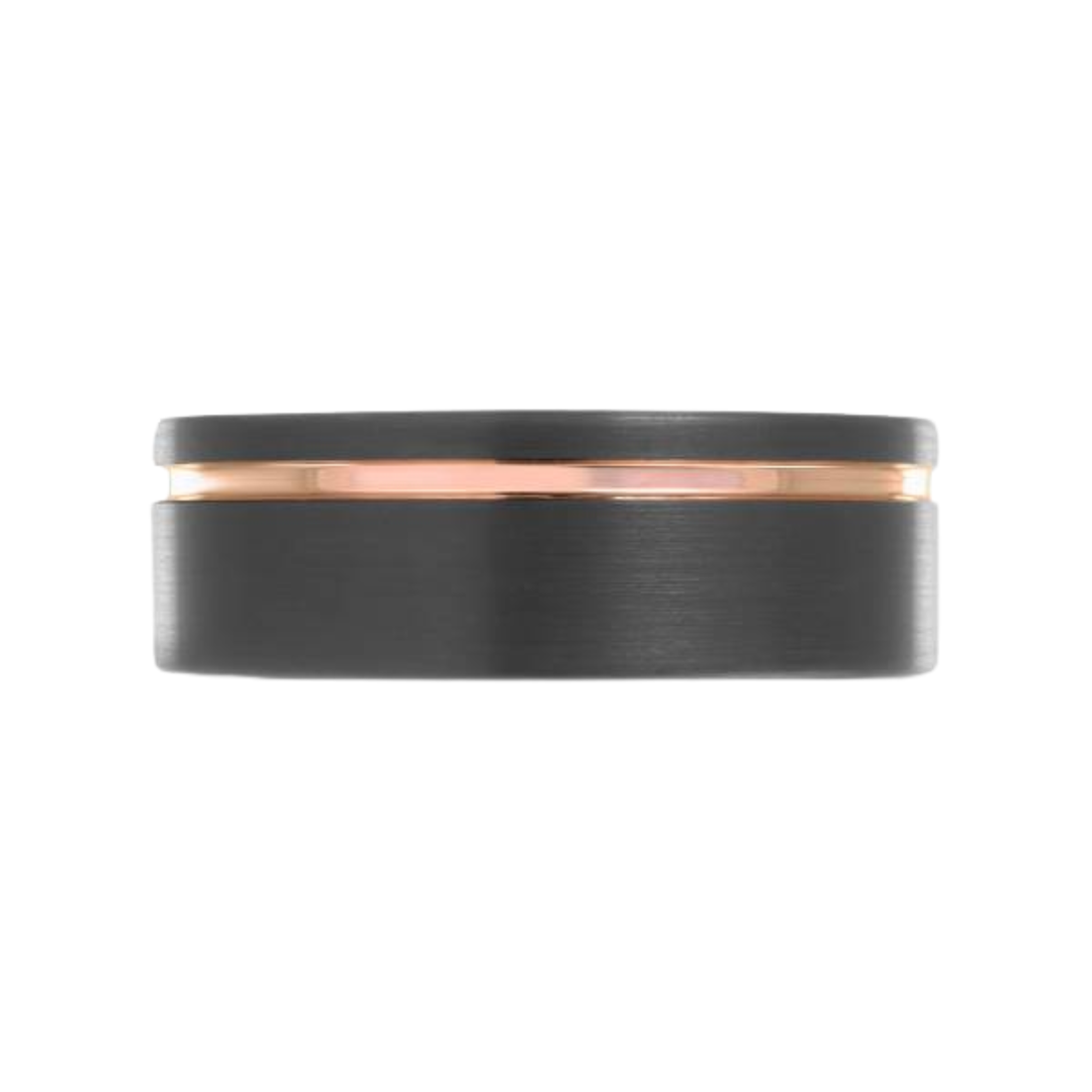 Black Tungsten and Rose Gold Plated 8mm Size 9 Wedding Band