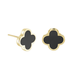 Italgem Stainless Steel Gold Plated Black Enamel Clover Studs