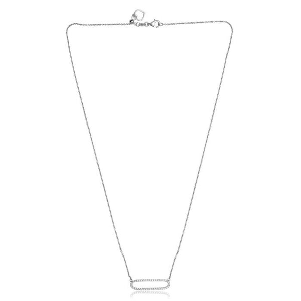 14K White Gold Necklace with Oblong Diamond Pendant