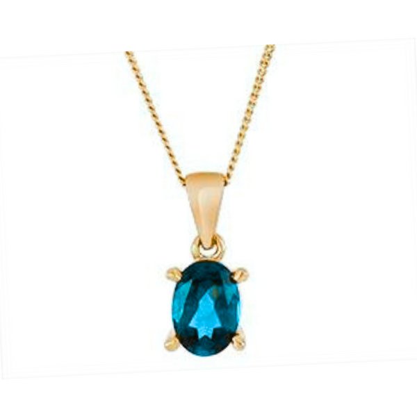 10K Yellow Gold Blue Topaz Pendant with Chain
