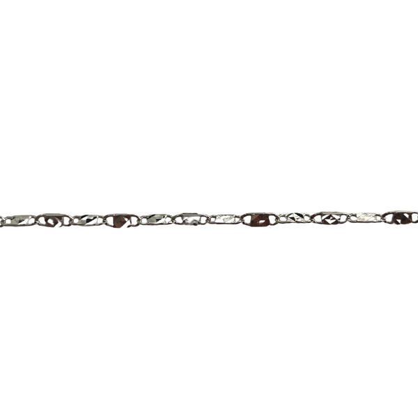 10K White Gold 10" Diamond Cut Mirror Link Anklet