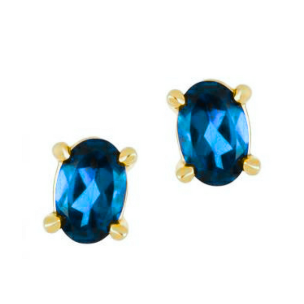 10K Yellow Gold Oval Blue Topaz Stud Earrings