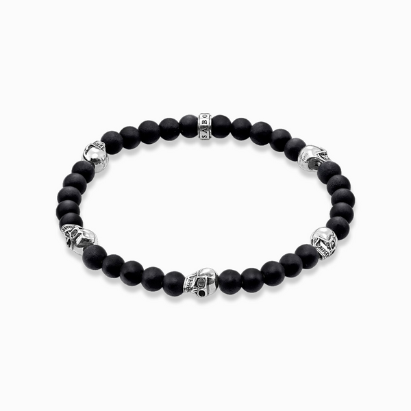 Thomas Sabo Sterling Silver Skull & Black Beaded Bracelet