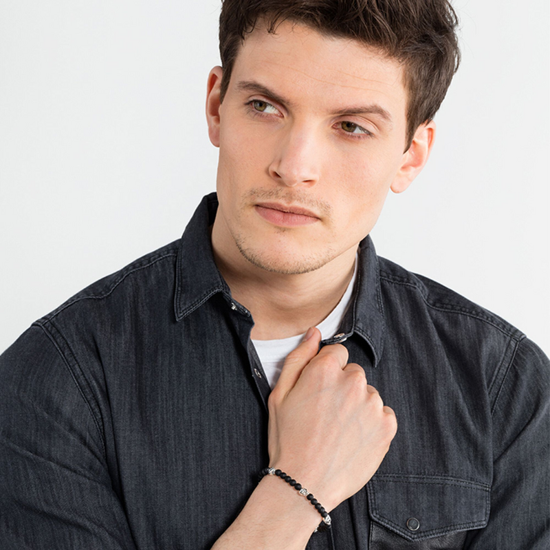 Thomas Sabo Sterling Silver Skull Black Beaded Bracelet – Inglis