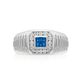 14K White Gold Diamond & Sapphire Princessa Wide Halo Ring