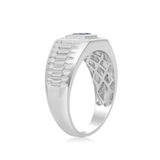 14K White Gold Diamond & Sapphire Princessa Wide Halo Ring