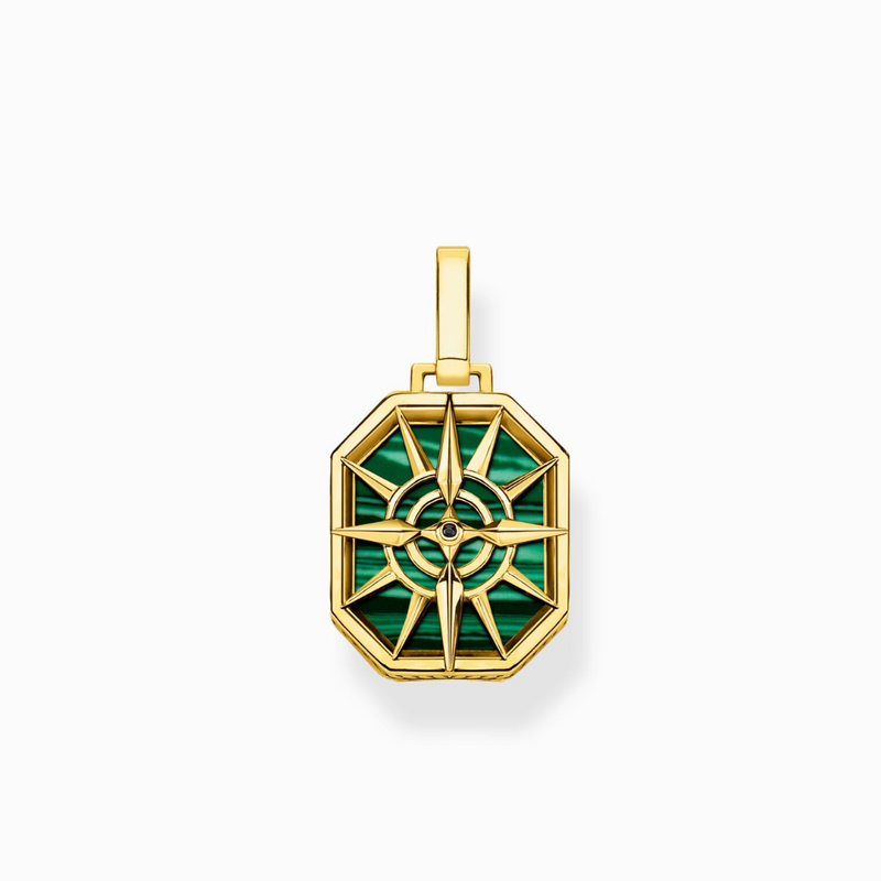 Thomas Sabo 18K Yellow Gold Plated Green Compass Pendant