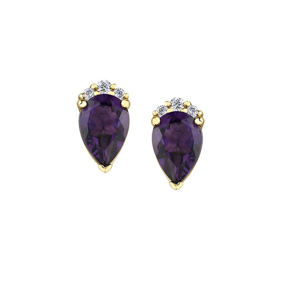 10K Yellow Gold Diamond & Amethyst Studs