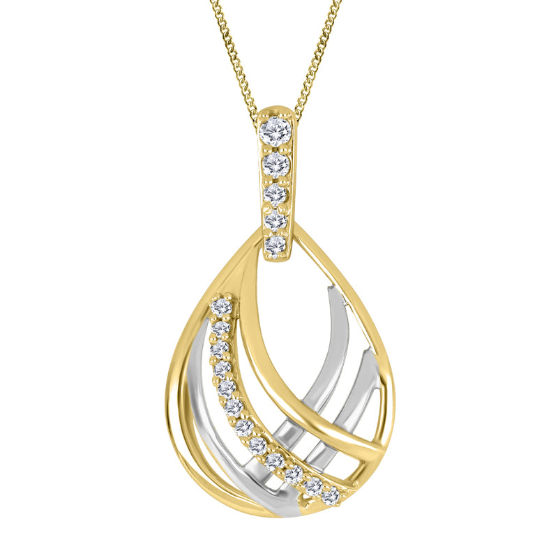 10K Yellow & White Gold Canadian Diamond Teardrop Pendant on Chain