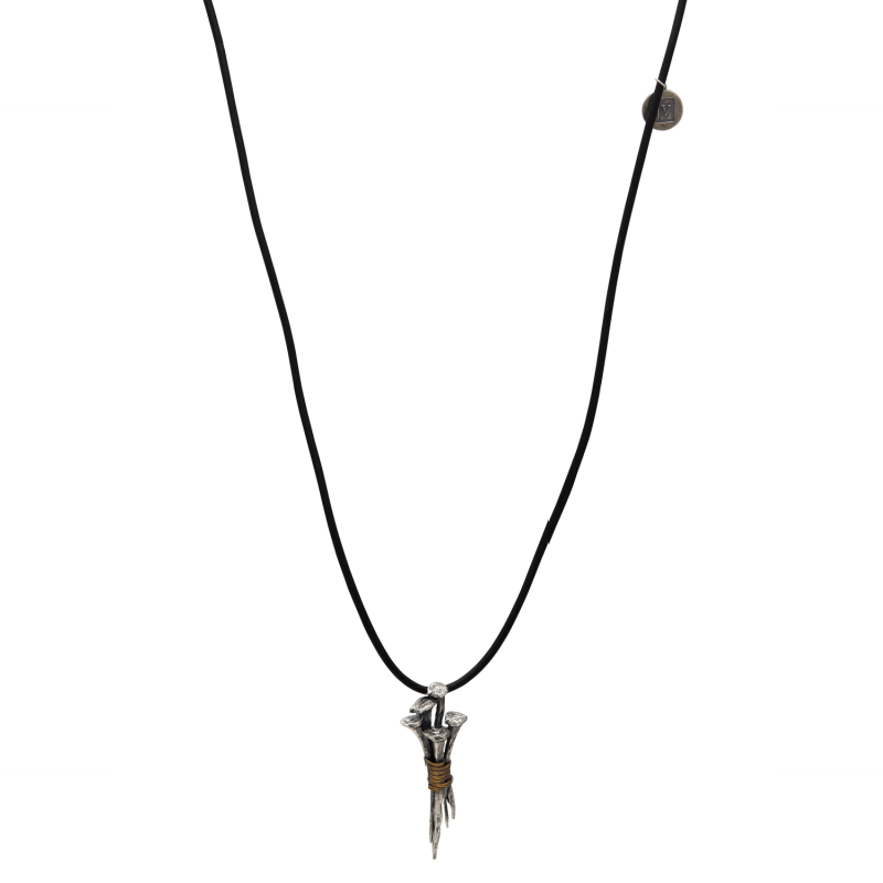 John Varvatos Silver Nails Pendant on Leather Chain