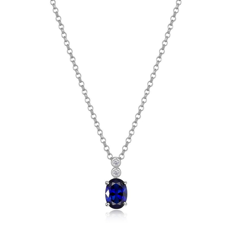 Elle Sterling Silver Sapphire & Lab Grown Diamond Pendant on Chain