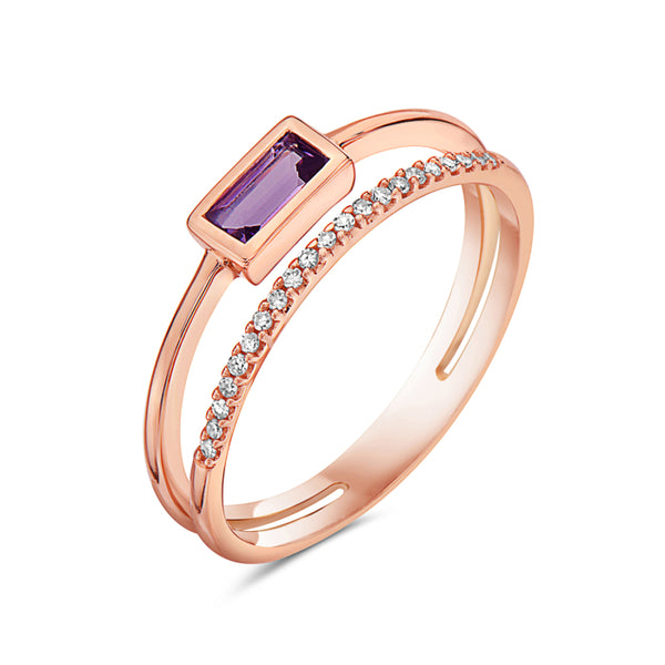 14K Rose Gold Diamond & Amethyst Ring