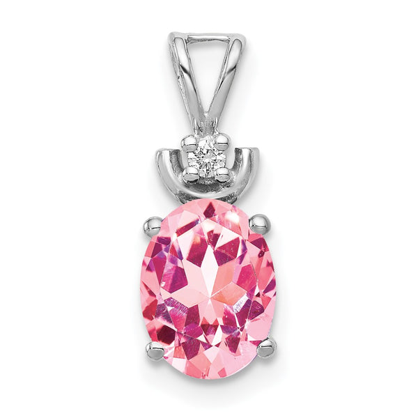 14K White Gold Diamond & Pink Tourmaline Pendant on Chain