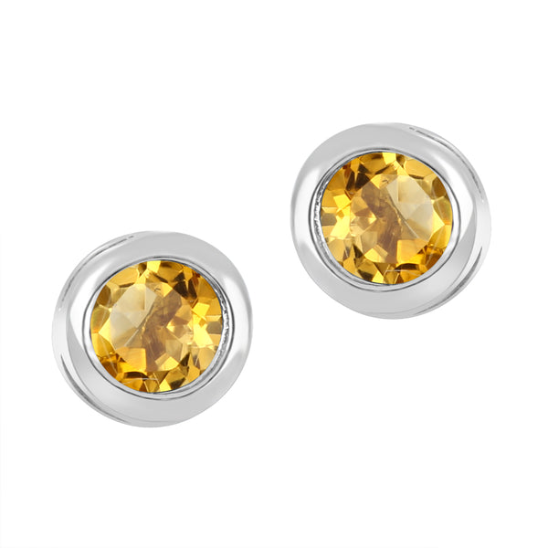 10K White Gold Bezel Citrine Studs