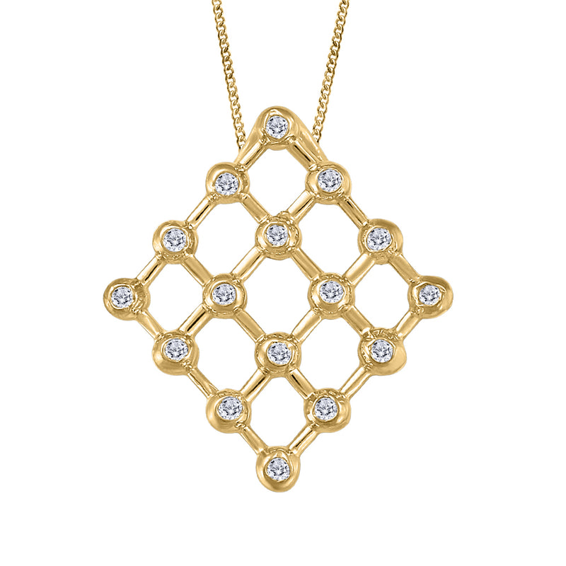 10K Yellow Gold Diamond Lattice Pendant on Chain
