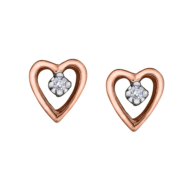 10K Rose Gold Diamond Heart Earrings