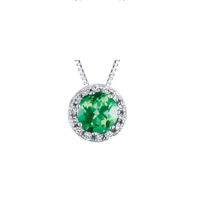 10K White Gold Diamond & Emerald Pendant on Chain