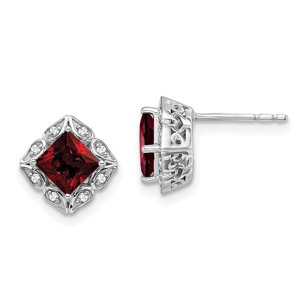 14K White Gold Diamond & Garnet Earrings