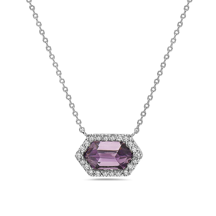 14K White Gold Diamond & Amethyst Pendant on Chain
