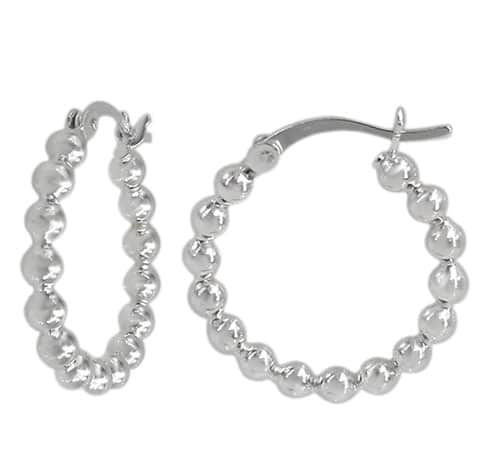 Sterling Silver Bead Ball Hoop Earrings