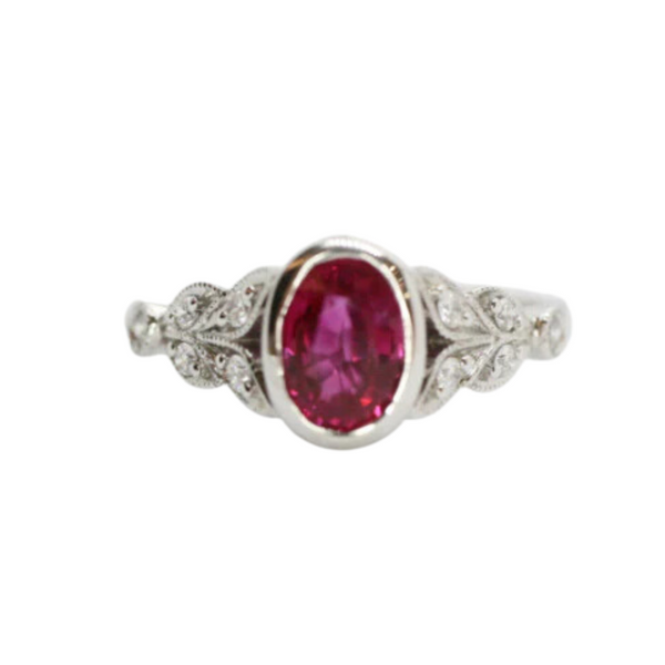 14K White Gold Diamond & Ruby Ring