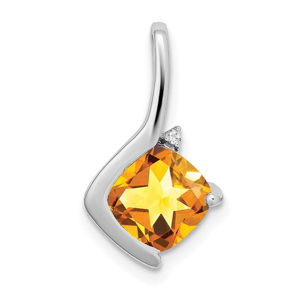 14K White Gold Diamond & Citrine Pendant on Chain