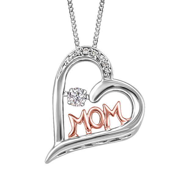 10K White & Rose Gold Canadian Diamond Pulse Mom Pendant on Chain