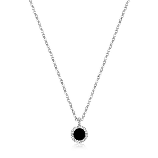 Elle Sterling Silver Black Agate Pendant on Chain