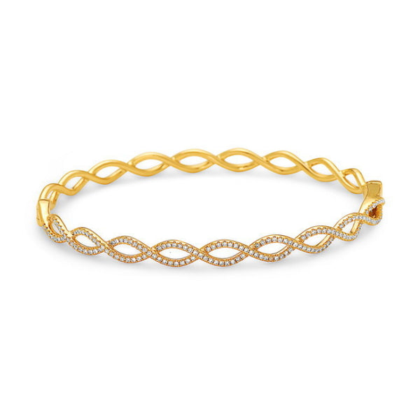 14K Yellow Gold Diamond Weaved Bangle